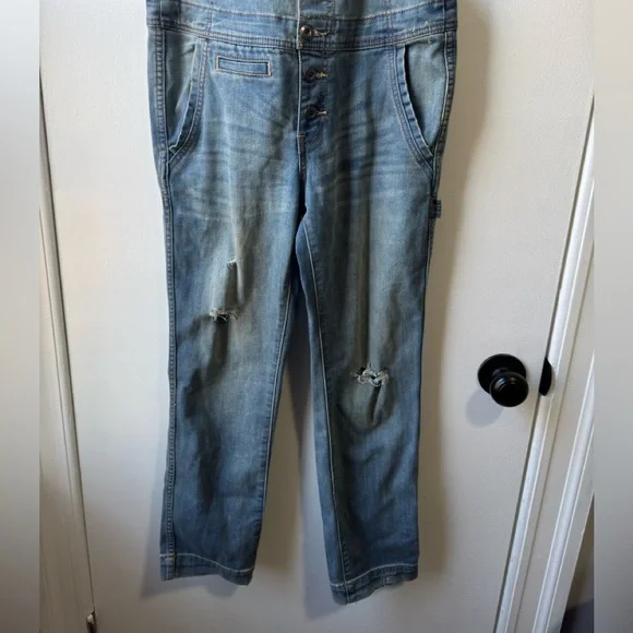 Free People Women's Button Front Blue Denim Overalls Sz 27 - Picture 3 of 13